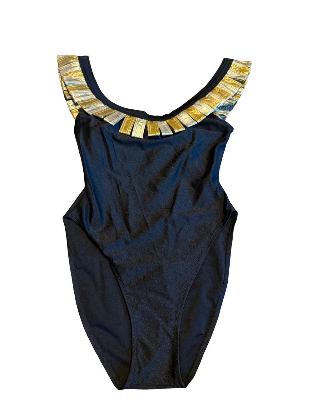 Gideon Oberson Vintage Black Swimsuit One Piece Gold Detail Low Back Size 8 NWT